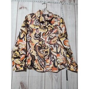 Chicos Jacket Womens Size Medium Multi Color Paisley Button Up Stretch‎